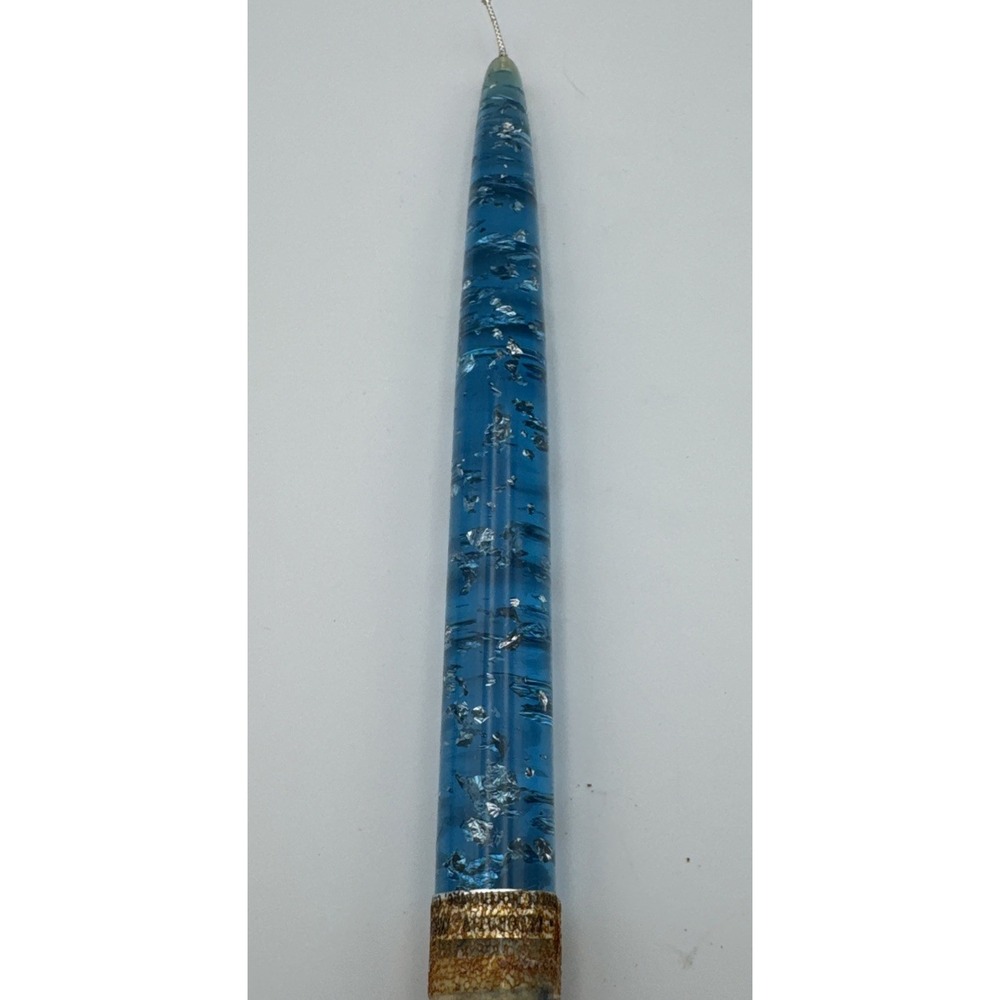 One Vintage Lucite Taper Candles Blue with Silver Flakes 8" MCM 1960's - Picture 3 of 4